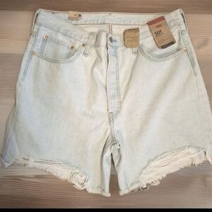 Levi's 501 Button Fly Raw Hem, Distressed Denim Shorts Womens Sz 34 NWT